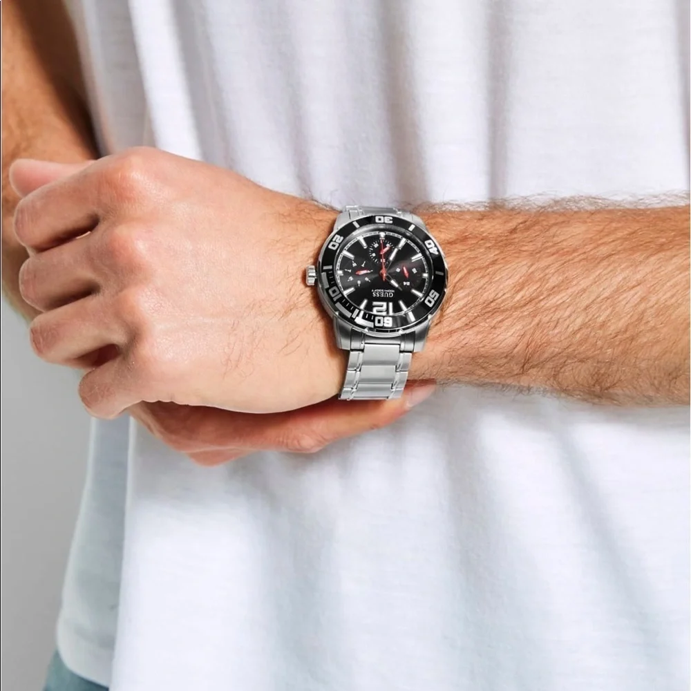 GUESS Quartz Watch Silver Stainless Steel Strap,
